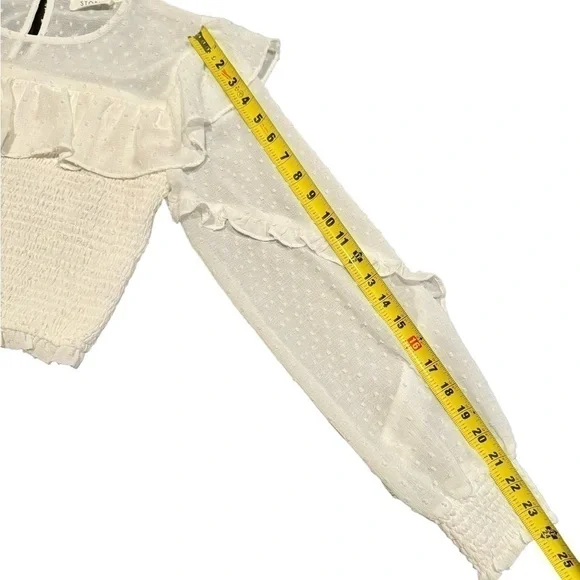 Storia Cropped Ruffle Blouse White Swiss Dot Womens Size Medium - Picture 8 of 11